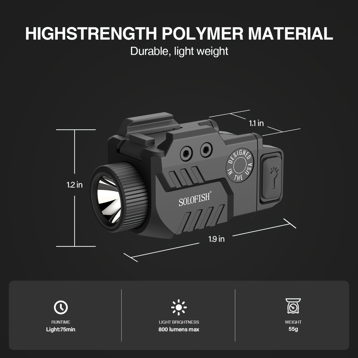 800 Lumens Rechargeable Tactical Flashlight for Picatinny Rail Pistol Handgun Light