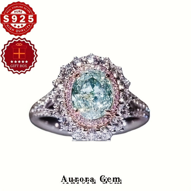 New Women S925 Silver Ring Paraiba Gemstone Wedding Gift Box