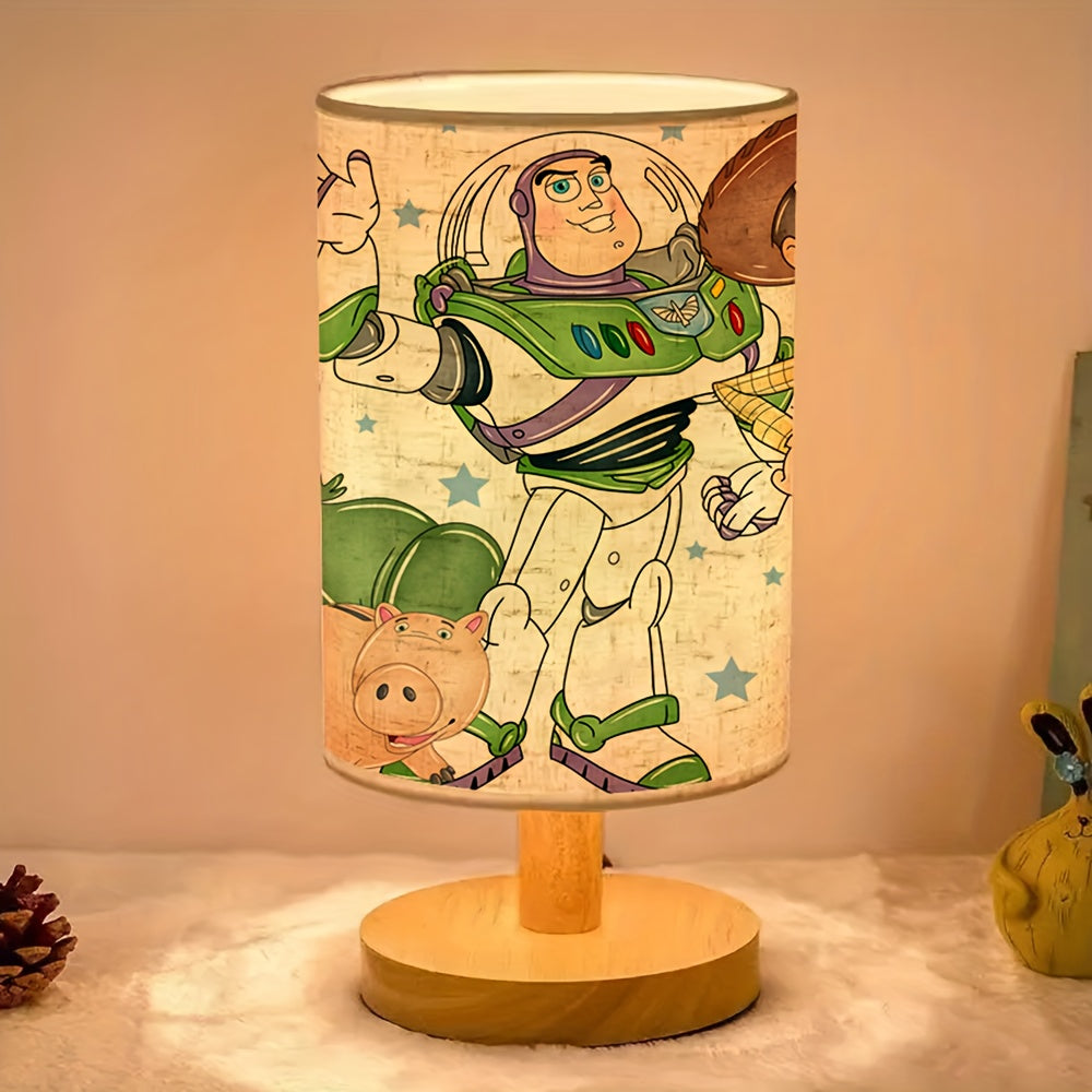Buzz Lightyear Table Lamp USB Linen Shade Wooden Base