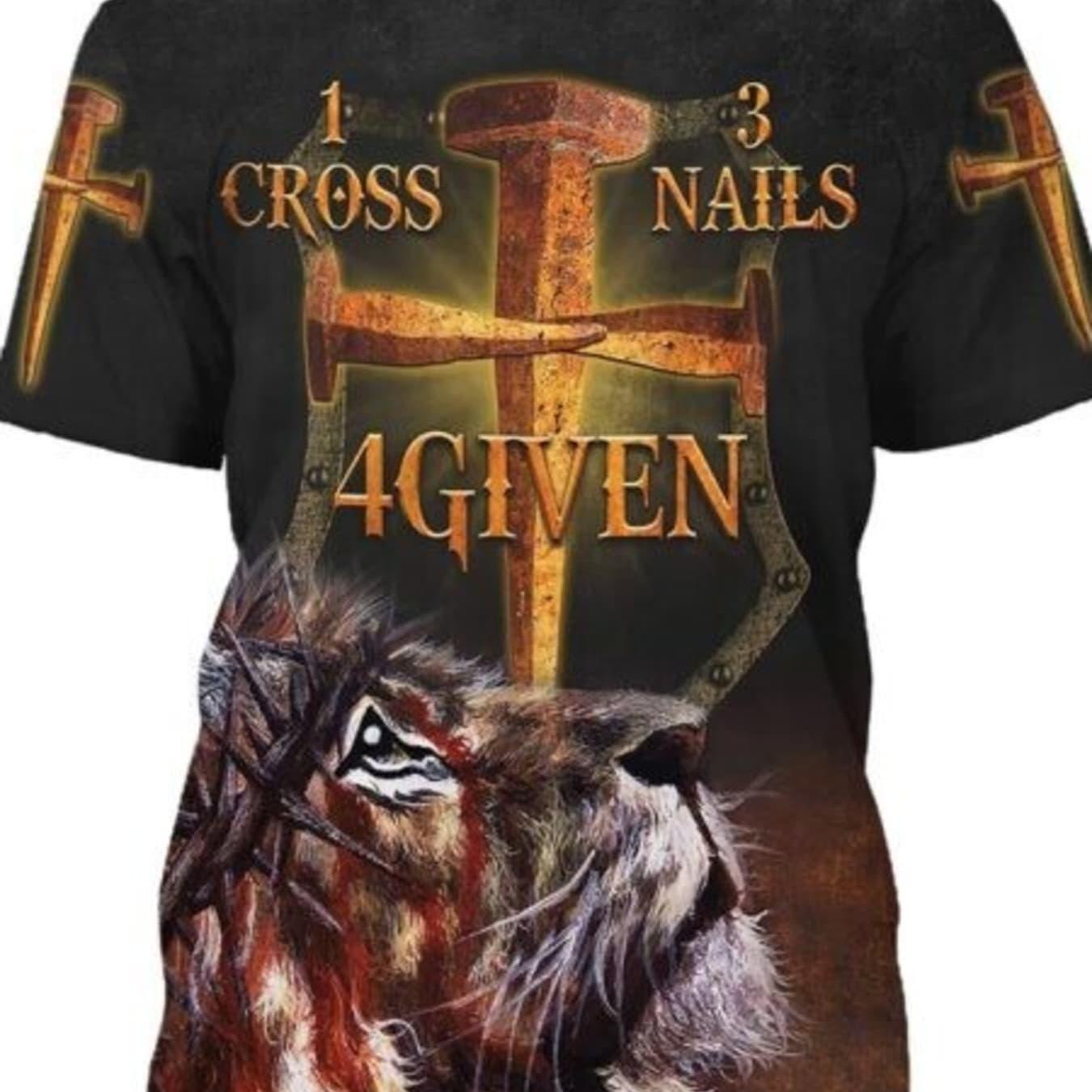 Mens Christian Graphic Tee Jesus Lion Cross 3D Allover Print