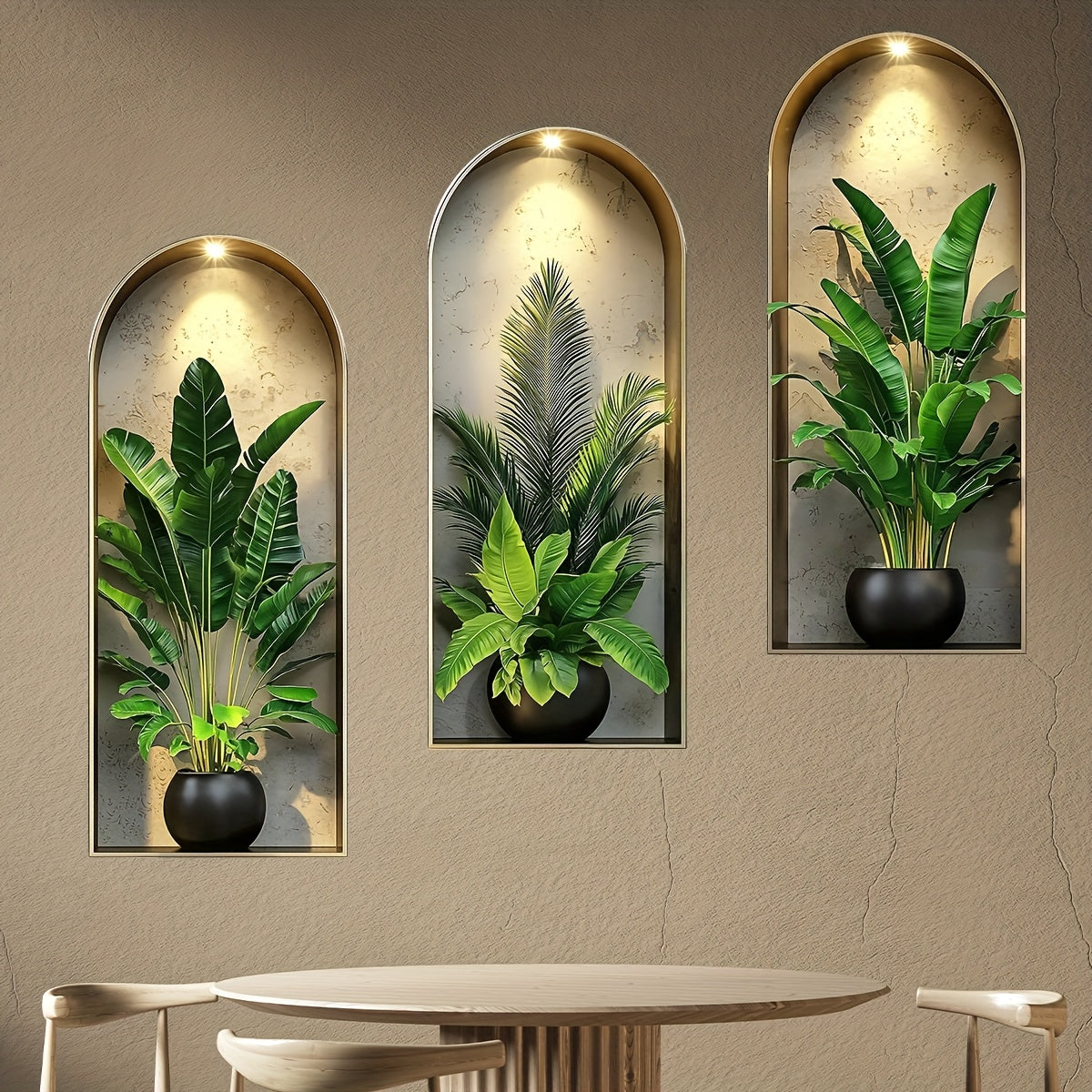 3D Realistic Arched Window Plant Sticker Set Decorative