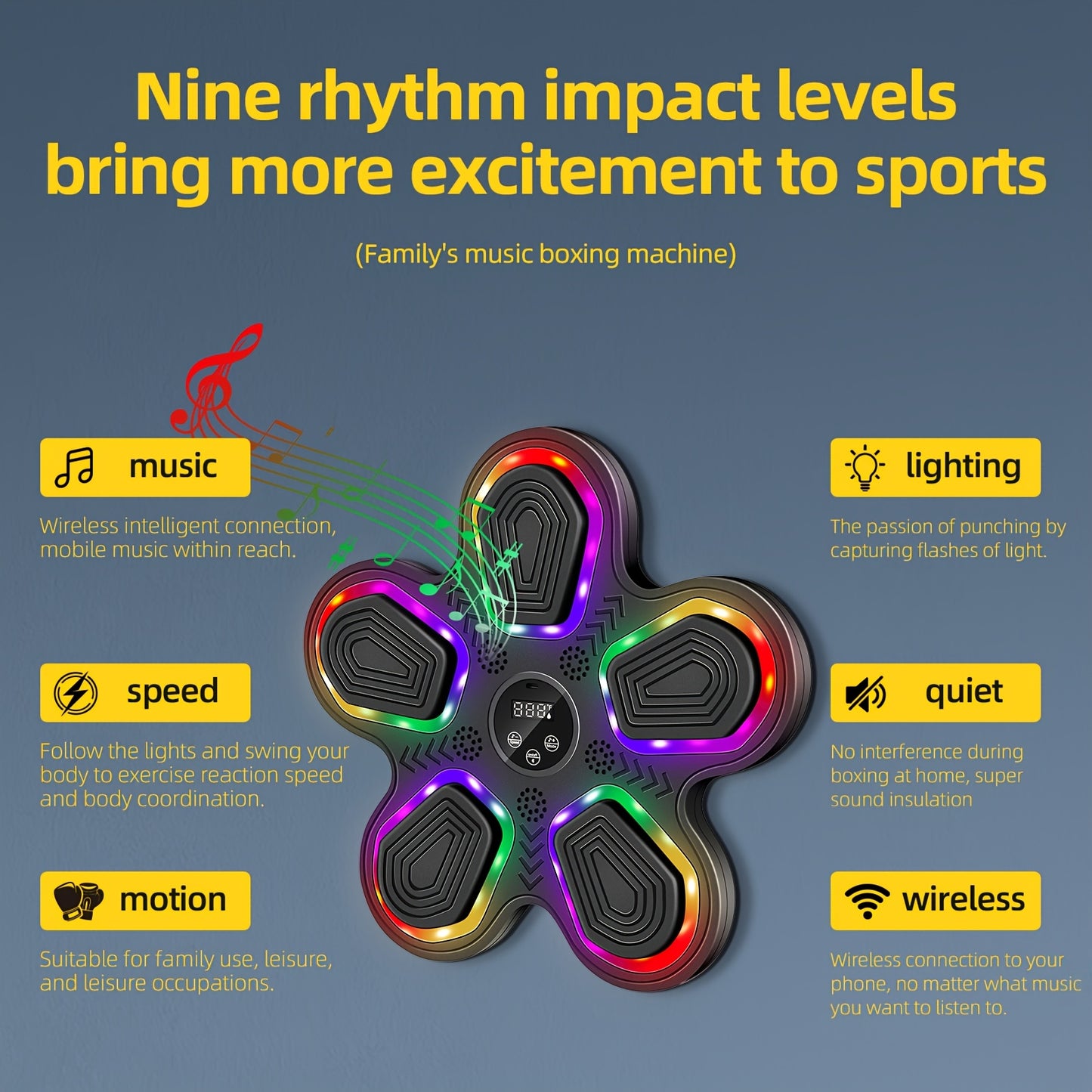 1pc BABONA Wireless Wall Mounted Intelligent Music Boxing Machine With LED Colorful Lights, USB Charging, 3D Sound, Intelligent Boxing Machine With Boxing Gloves, Music Synchronization, LED Counting System, ABS Material, Gift