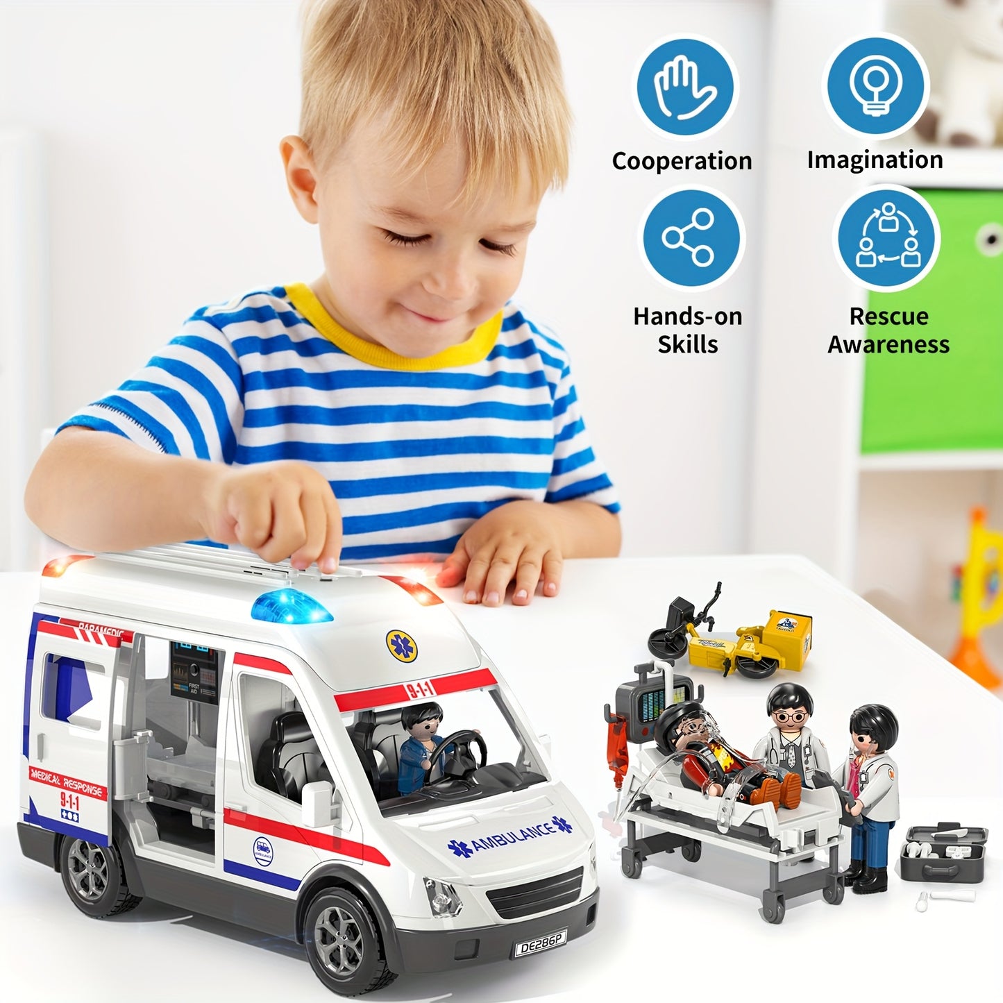 Kids Emergency Ambulance Playset With Lights And Sound