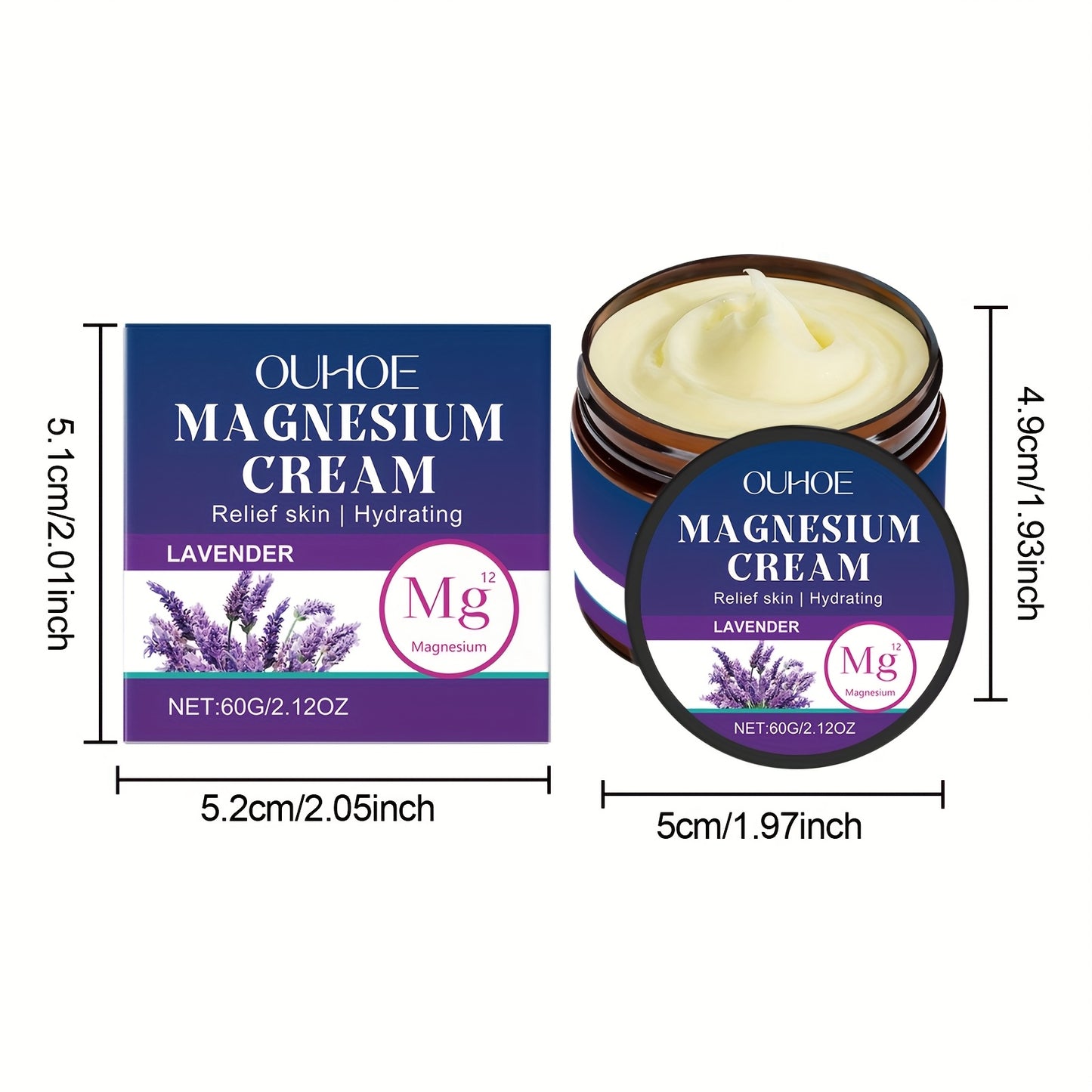Buy One, Get One Free Promotion Pack: Body Massage Magnesium Cream, Long-lasting Moisturizing Lavender Body Cream, Contains Plant-based Squalane, Muscle Moisturizing Formula Designed For Athletes And The Elderly, Perfect Hall