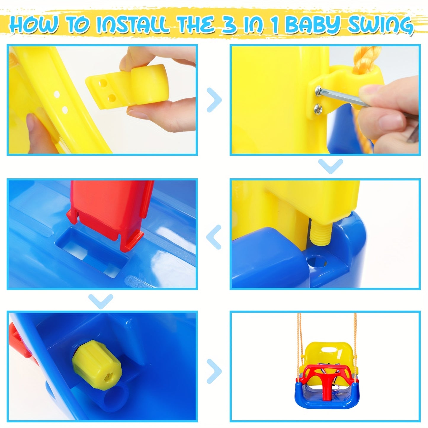 3 In 1 Kids Swing Seat With Adjustable Ropes And Strap