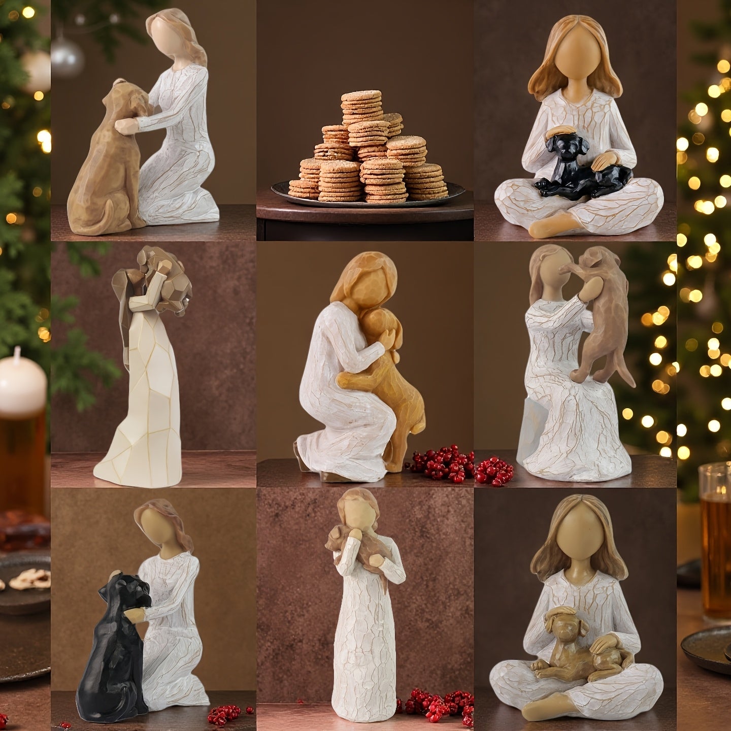 Surprise Box Woman And Dog Statue Hand Painted Resin Sculpture Desk Decor Gift