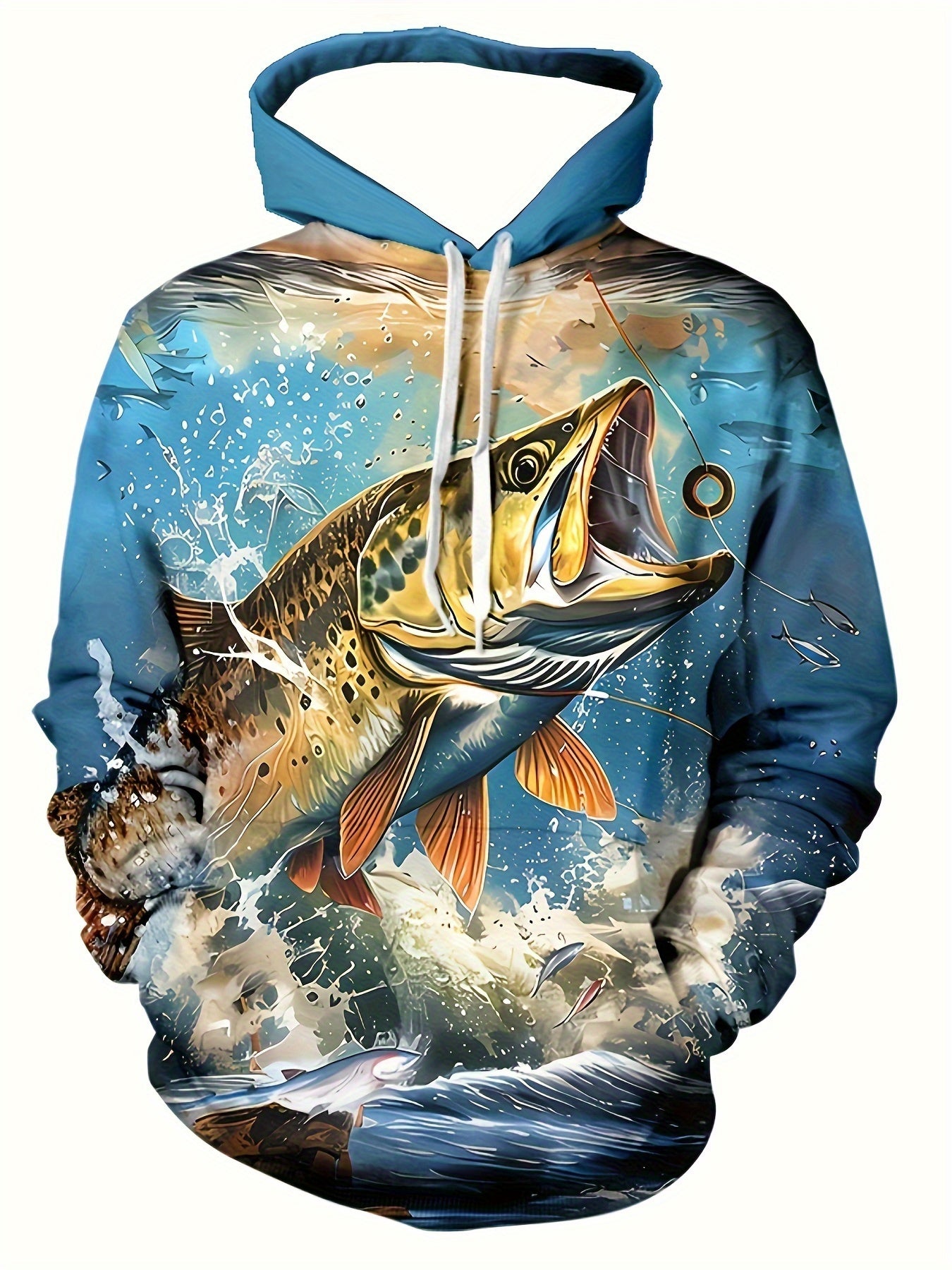 Men's Fishing Hoodie Realistic Jumping Fish Sweatshirt