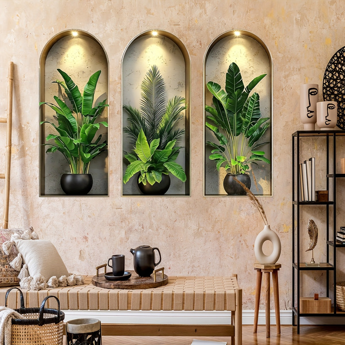 3D Realistic Arched Window Plant Sticker Set Decorative