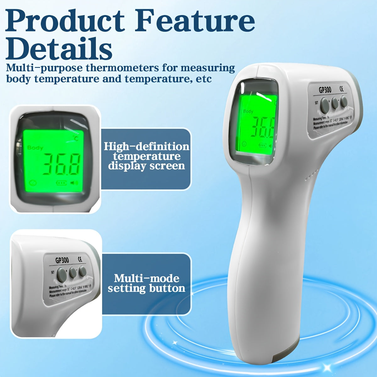 Infrared Thermometer Non Contact LED Display Three Color