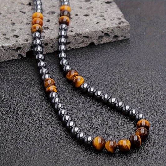 Grounding Tiger Eye Necklace with Hematite Beads for Balance