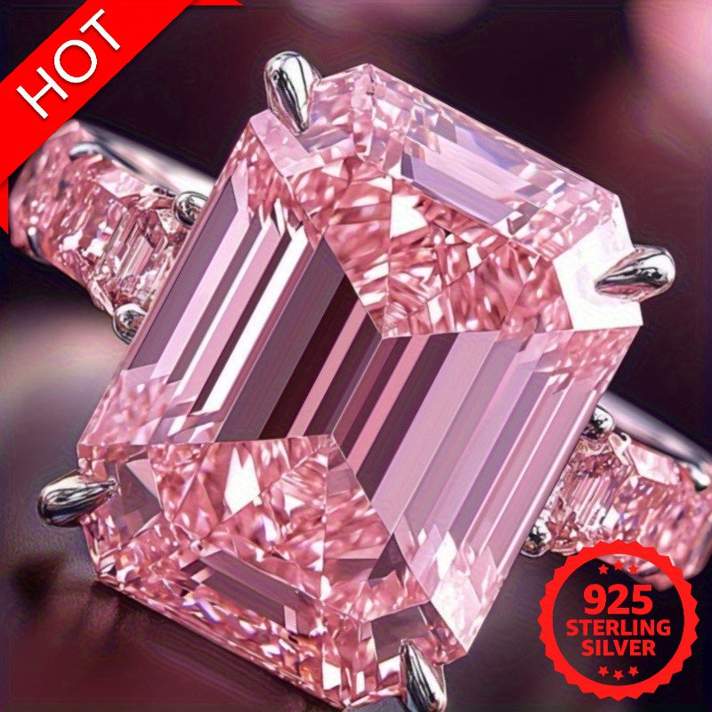 Romantic Proposal Ring Set S925 Silvery Pink Moissanite Ring