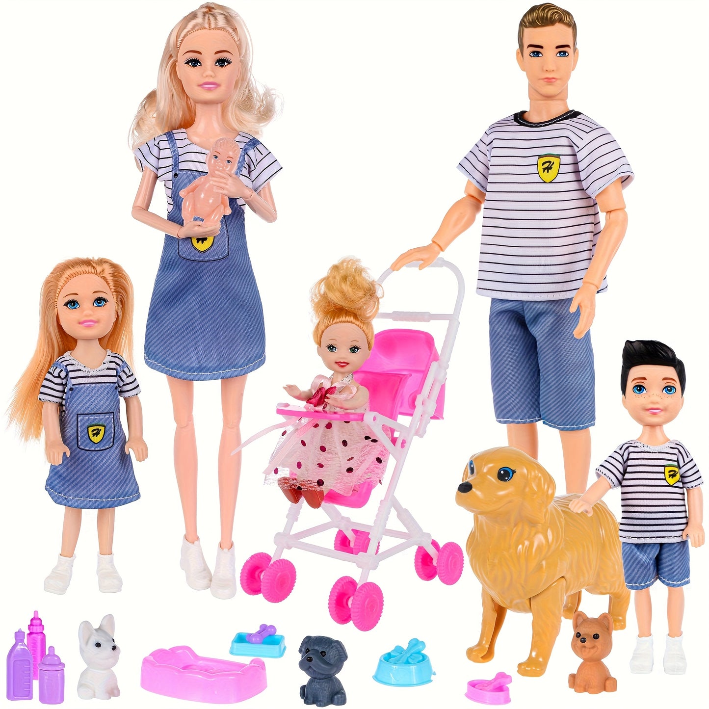 Family Doll Set With Six Dolls And Pets For Kids 3 Up