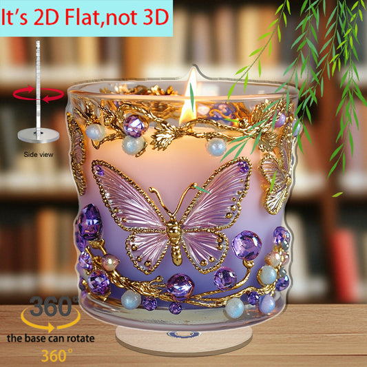 Spinning Lavender Candle Ornament With Golden Butterflies