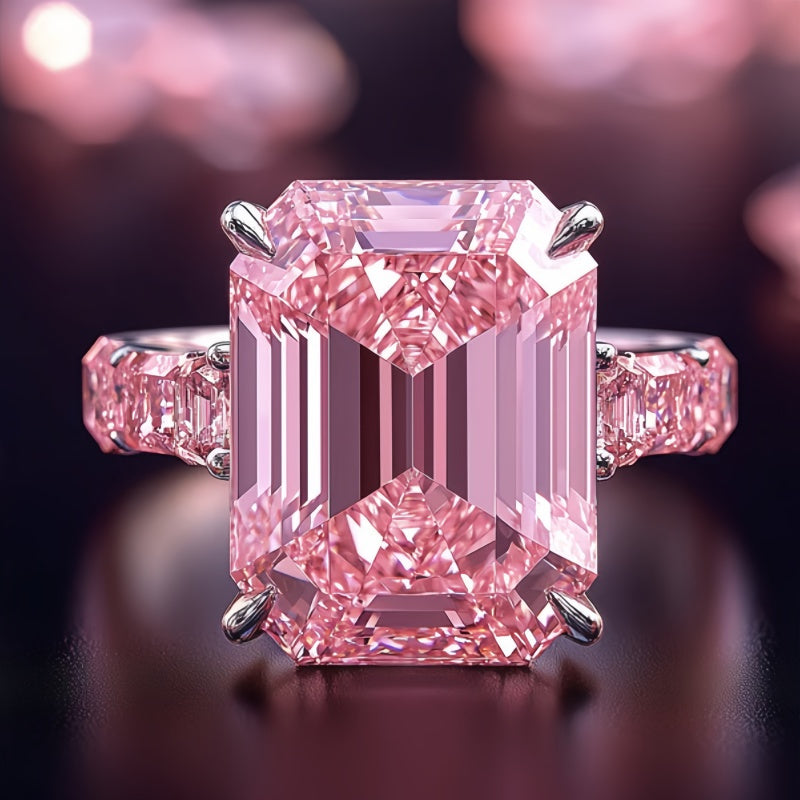 Romantic Proposal Ring Set S925 Silvery Pink Moissanite Ring