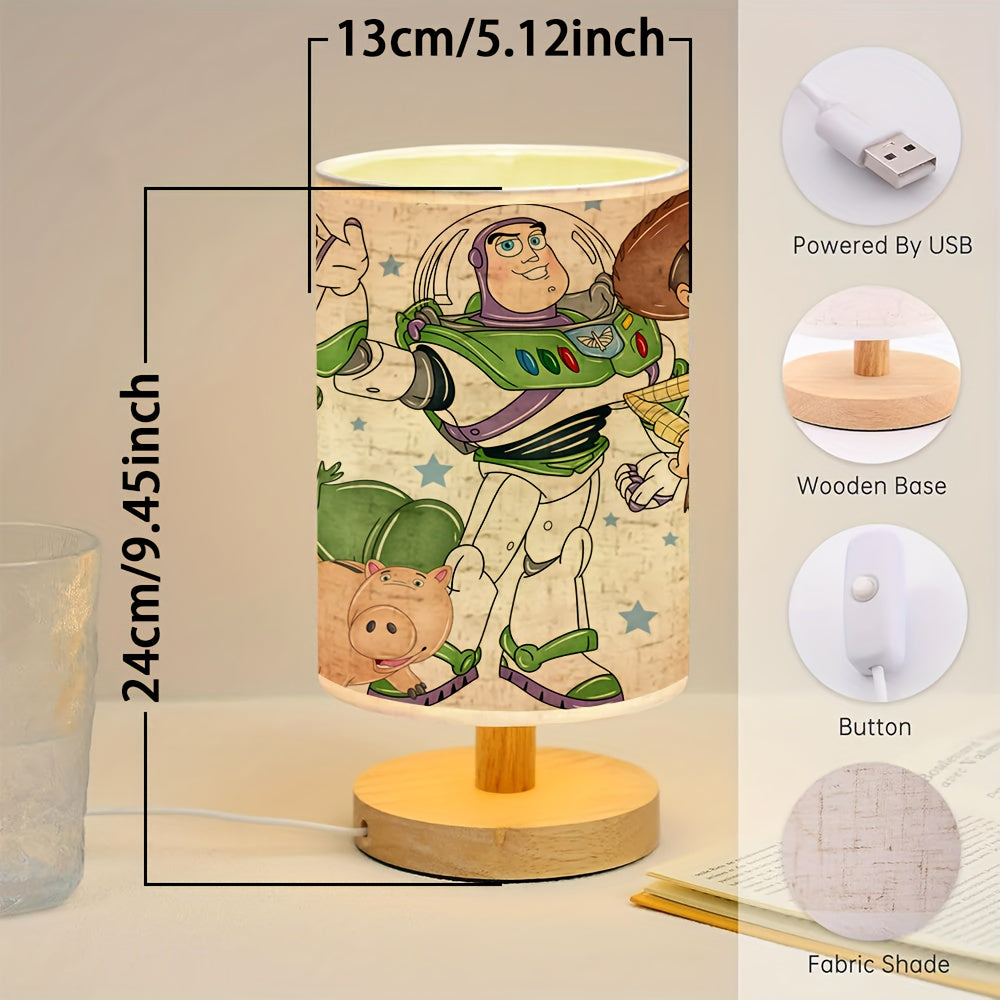 Buzz Lightyear Table Lamp USB Linen Shade Wooden Base