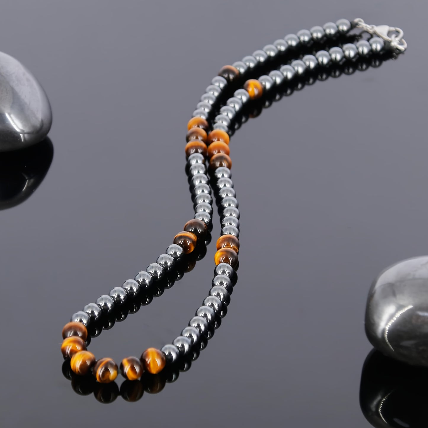 Grounding Tiger Eye Necklace with Hematite Beads for Balance