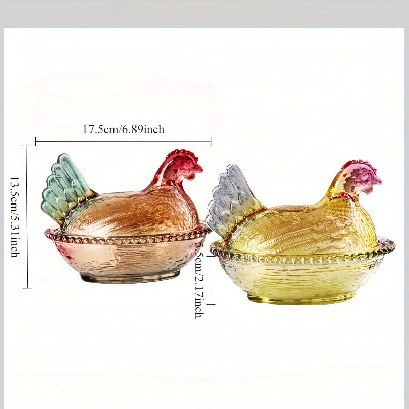 Elegant Crystal Glass Chicken Shaped Jar With Lid Pink Green Yellow Candy