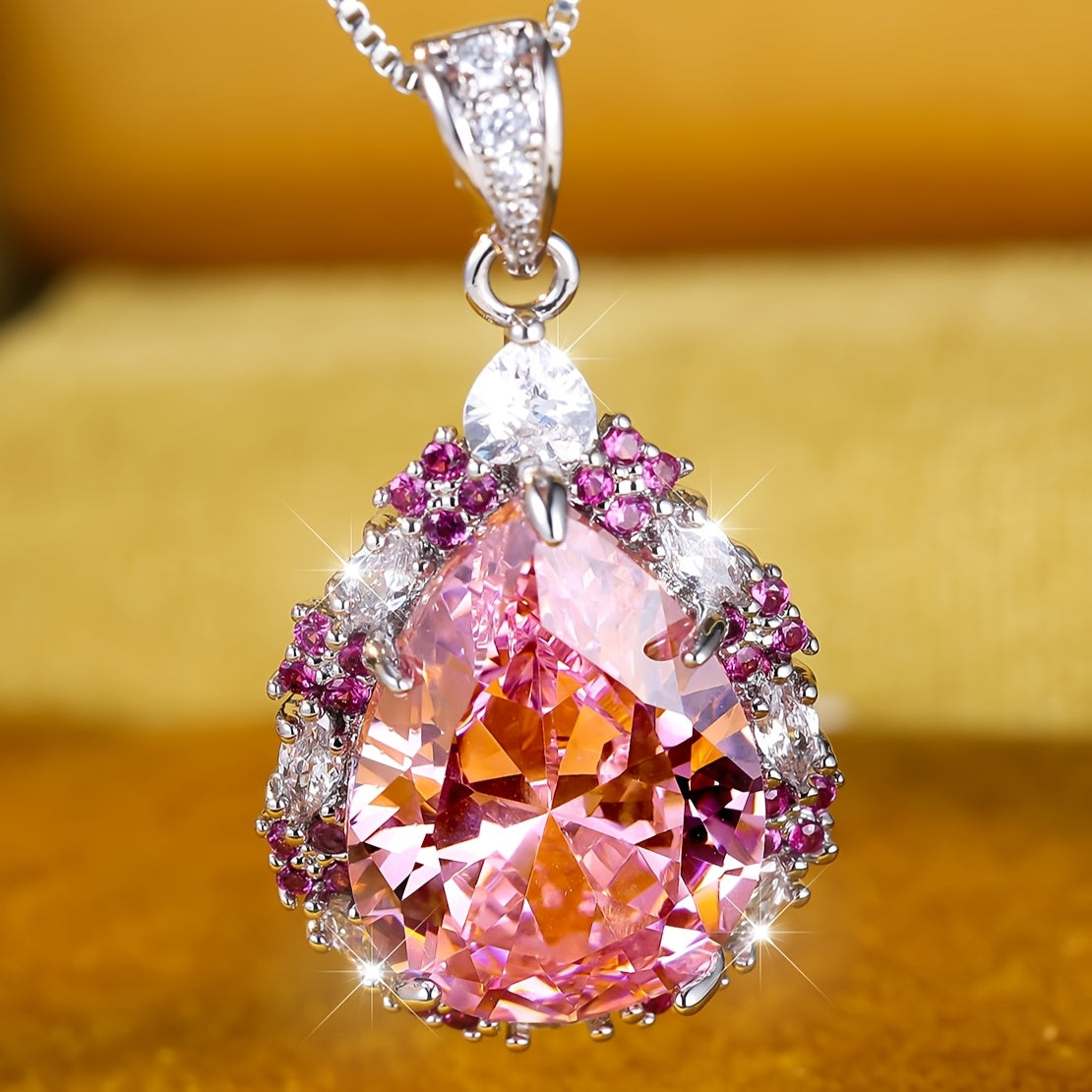 Angol Pink Teardrop Zirconia Pendant Necklace For Women