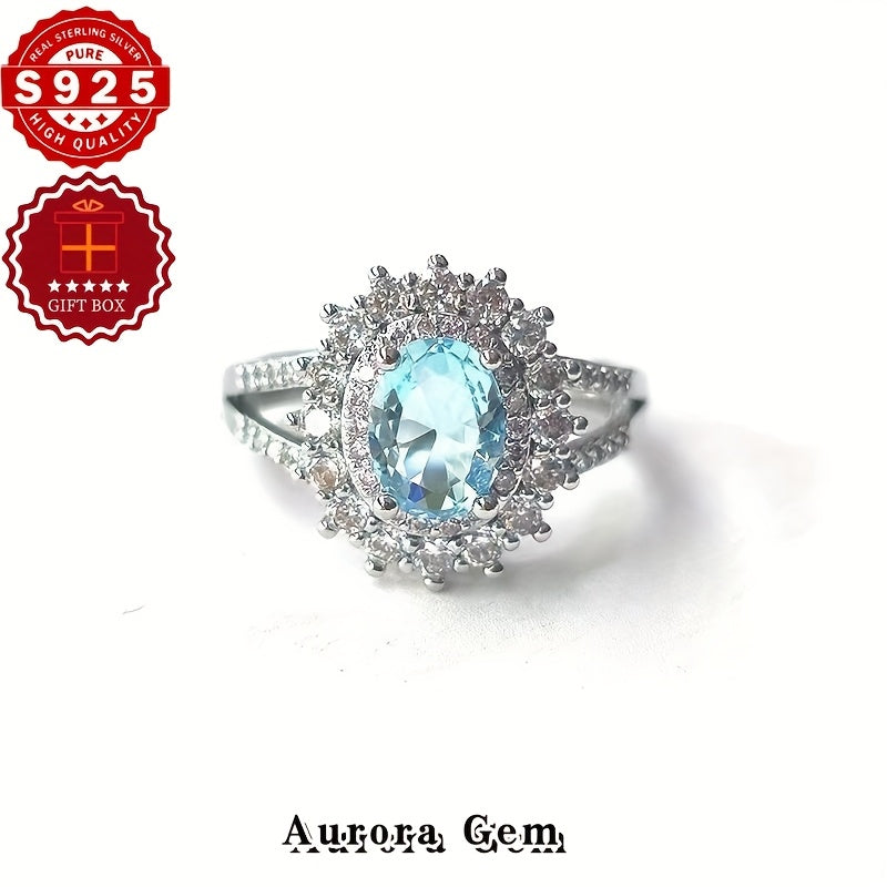 New Women S925 Silver Ring Paraiba Gemstone Wedding Gift Box