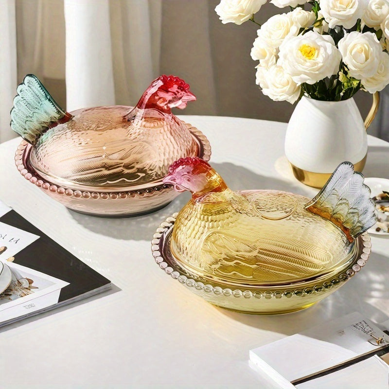 Elegant Crystal Glass Chicken Shaped Jar With Lid Pink Green Yellow Candy