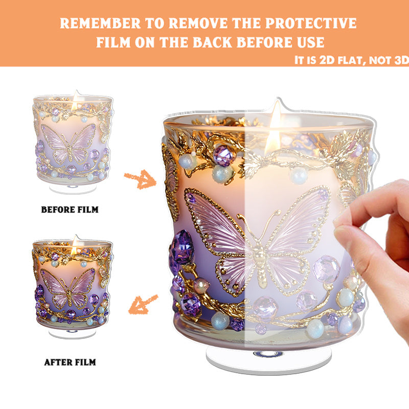 Spinning Lavender Candle Ornament With Golden Butterflies