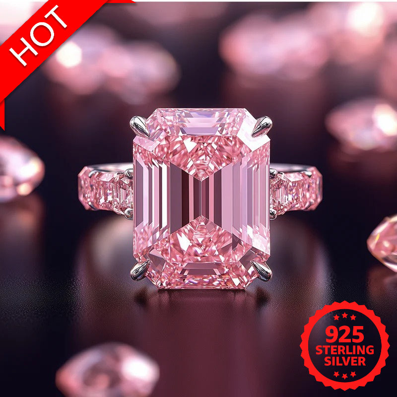 Romantic Proposal Ring Set S925 Silvery Pink Moissanite Ring