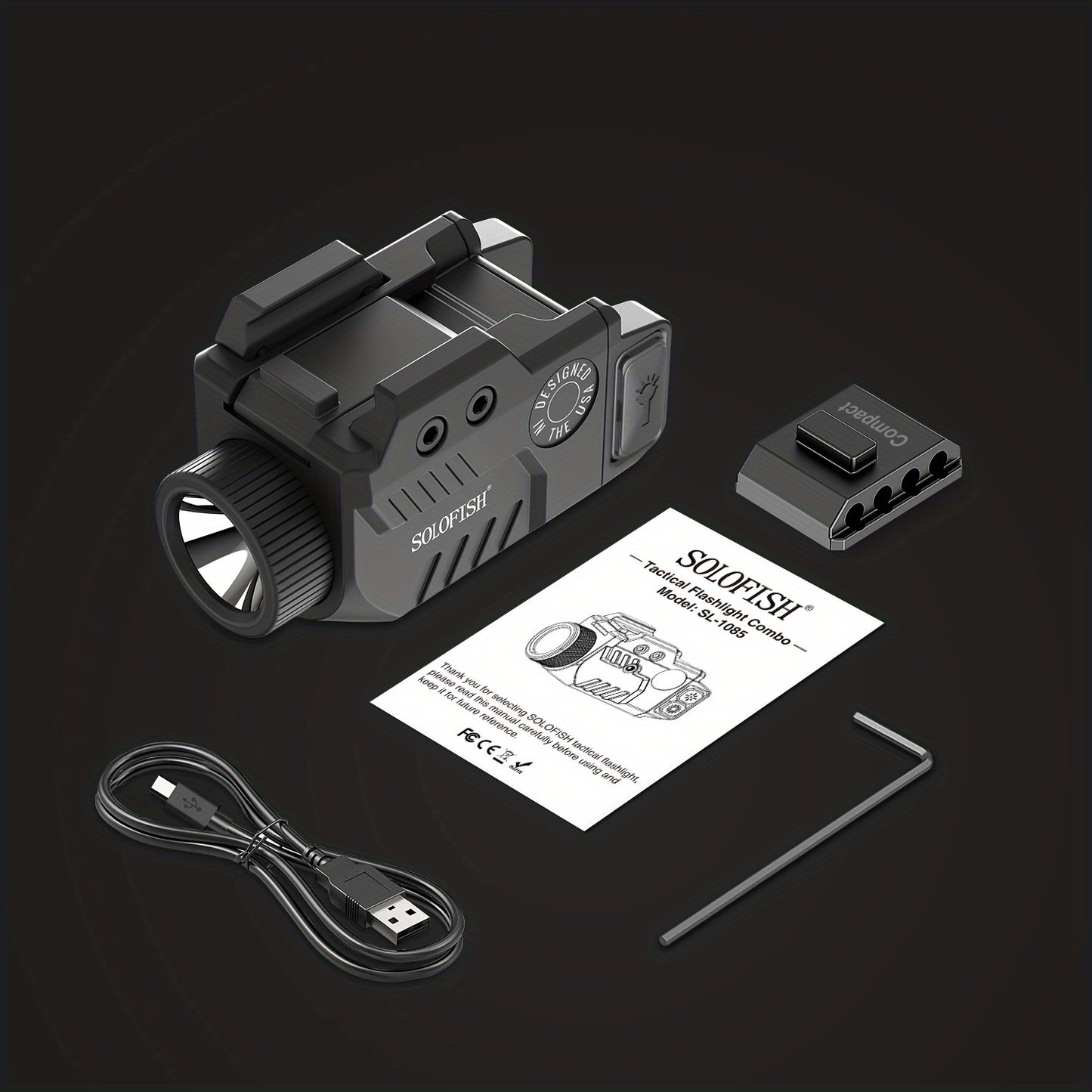 800 Lumens Rechargeable Tactical Flashlight for Picatinny Rail Pistol Handgun Light