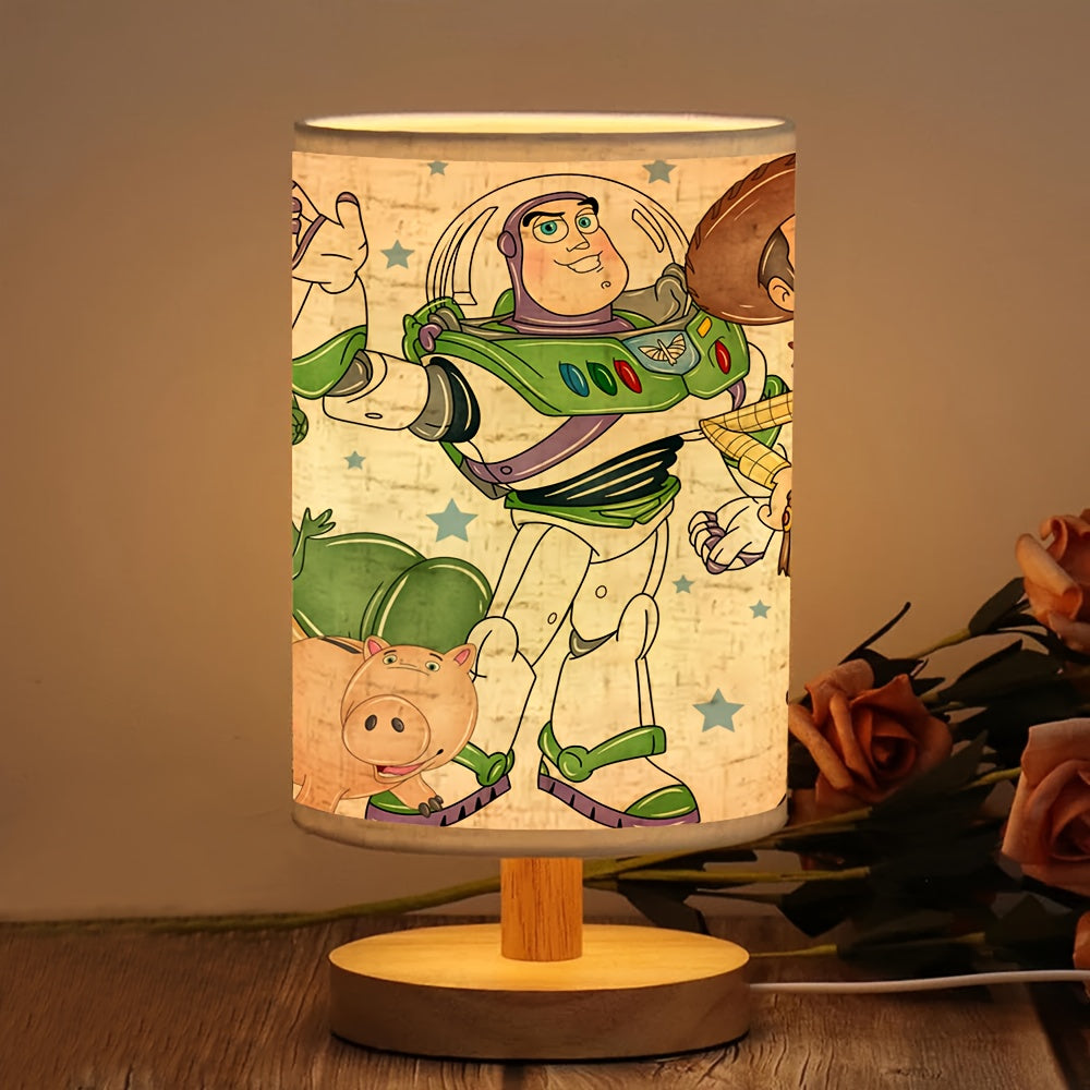 Buzz Lightyear Table Lamp USB Linen Shade Wooden Base