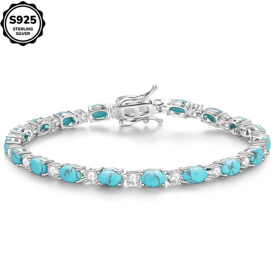 925 Sterling Silver Turquoise Tennis Bracelet, High-quality Jewelry for Women, Handcrafted, Birthday Stone Bracelet, Mother'S Day Gift for Mom, Anniversary Gift, Banquets And Exquisite Jewelry Boxes, Accessories for Women Bra