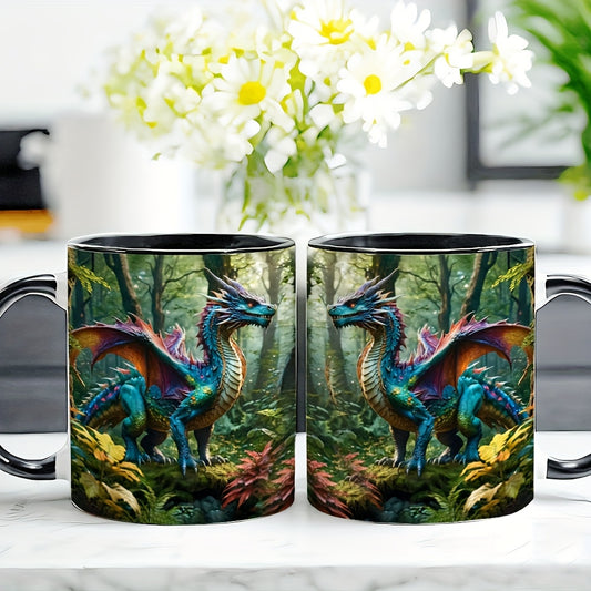 1pc Dragon Art Ceramic Coffee Mug, 11oz Porcelain Cup for Coffee, Tea, Milk, Water, Beer - Ideal for New Year, Christmas, Easter, Valentine'S Day, Birthday, Office Gifts, Tea Drinker Gift, Home Kitchenware, Decorative Drinkwa