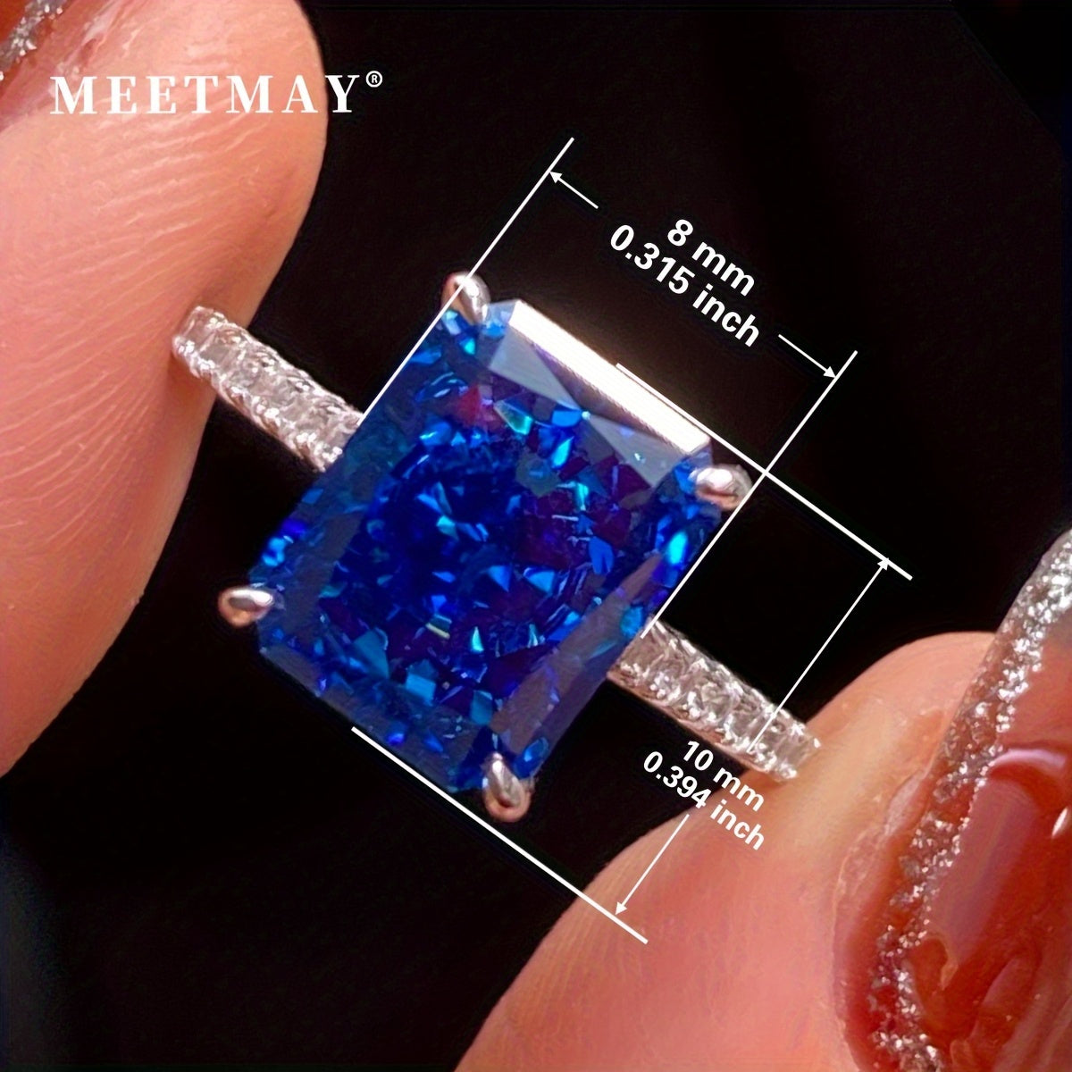 Elegant S925 Silver Moissanite Blue Ring For Engagement