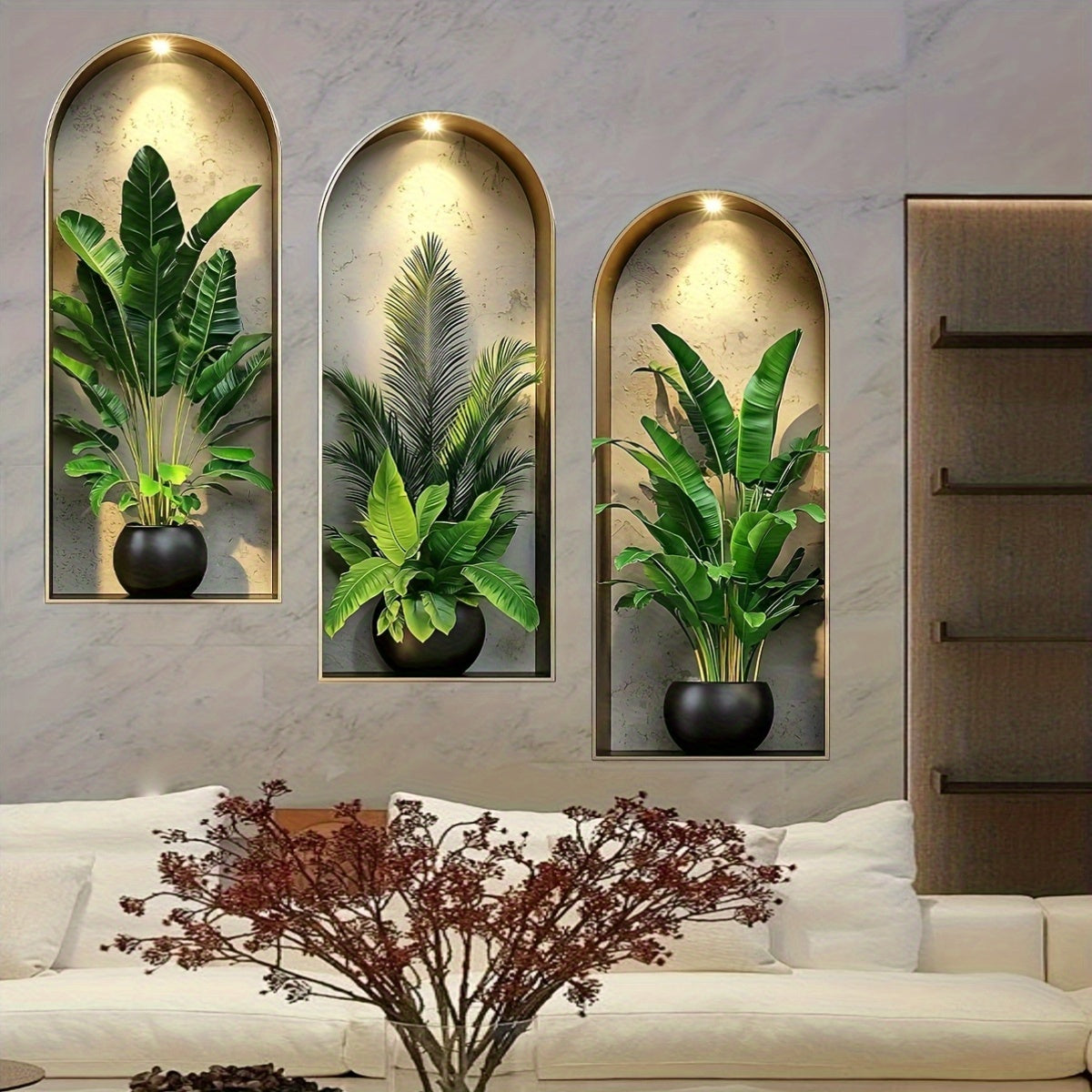 3D Realistic Arched Window Plant Sticker Set Decorative