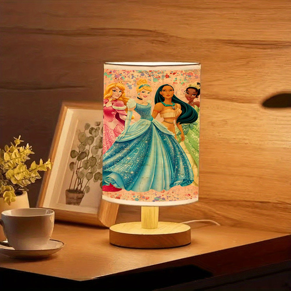 Disney Princess Wooden Table Lamp USB Powered Linen Shade