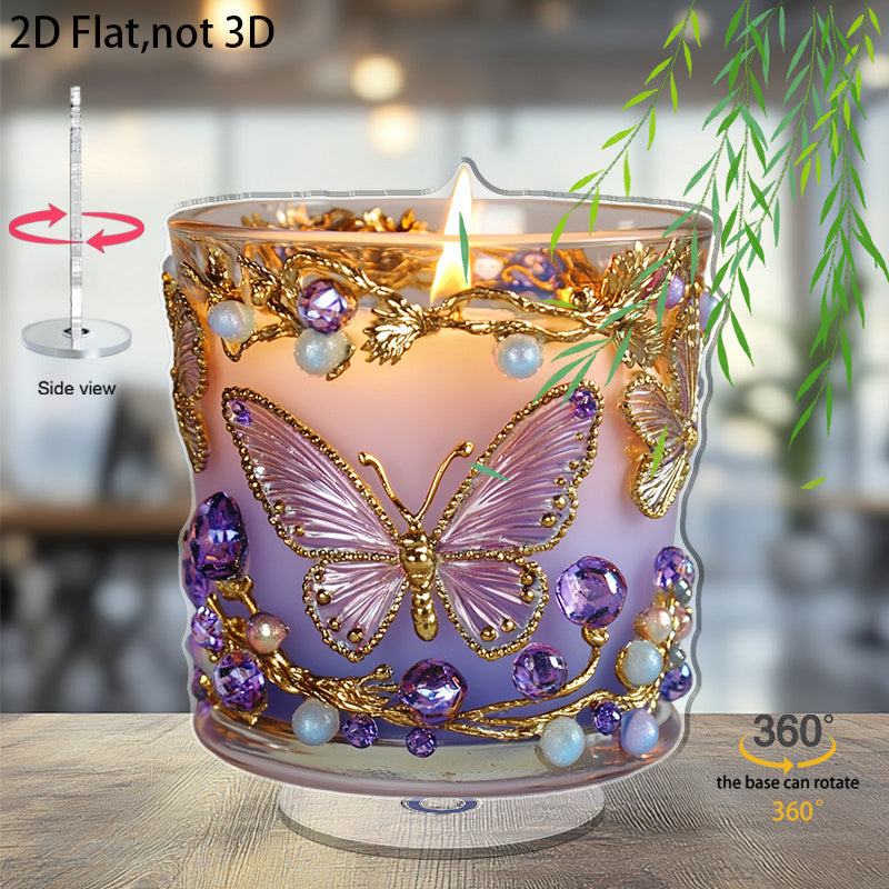 Spinning Lavender Candle Ornament With Golden Butterflies