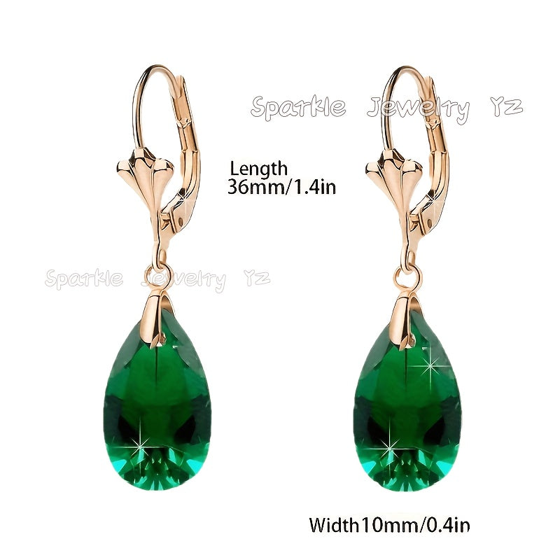 Green Crystal Drop Earrings 925 Silver Hypoallergenic
