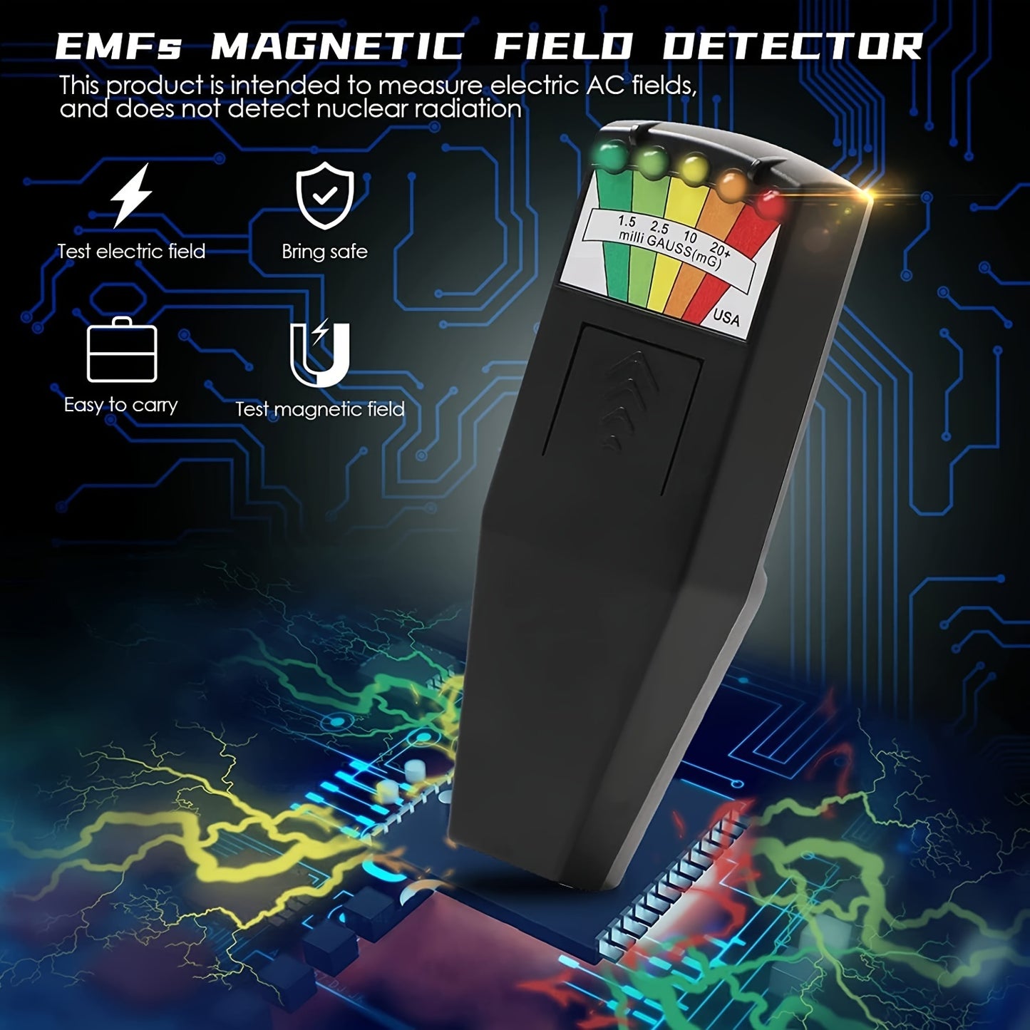 Portable EMF Meter Electromagnetic Radiation Detector 5 Led