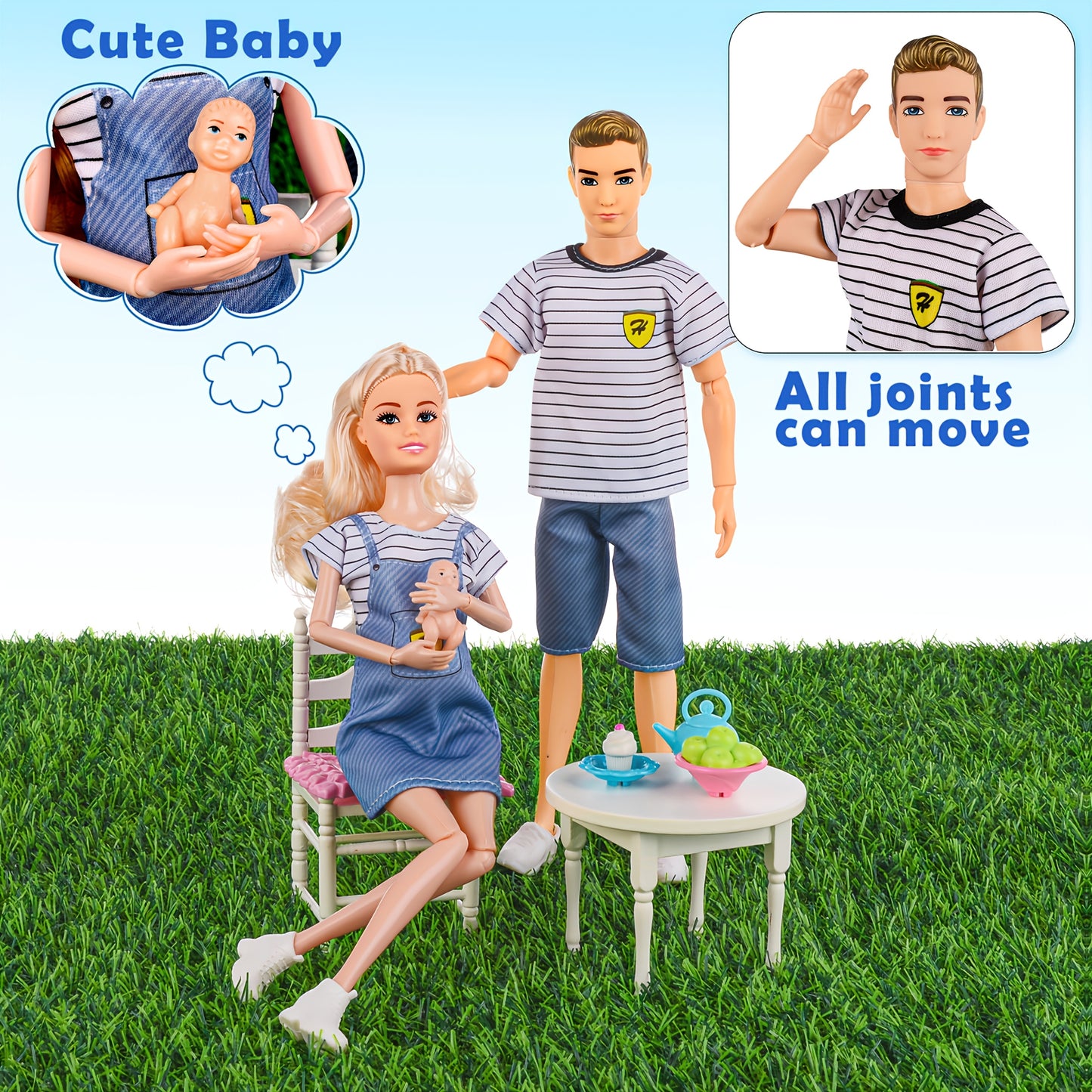 Family Doll Set With Six Dolls And Pets For Kids 3 Up
