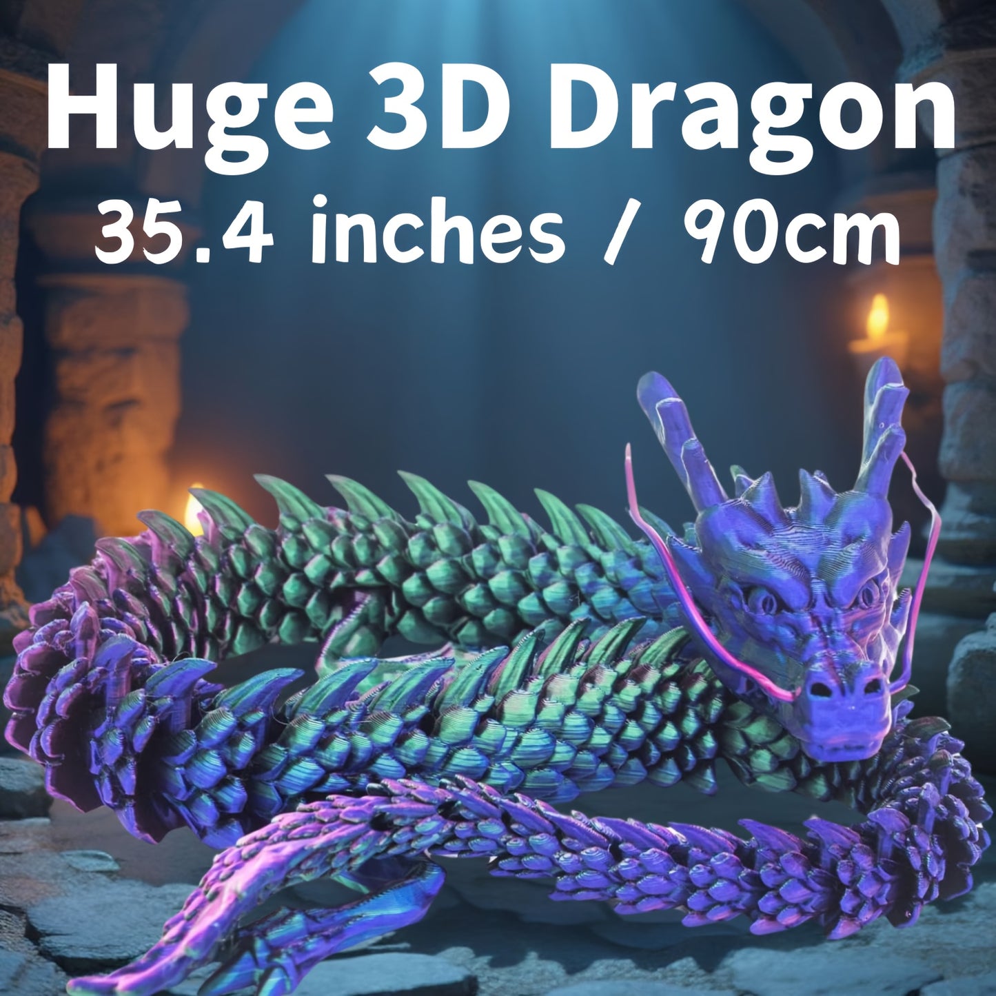 35.4" Giant Poseable 3D Printed Chinese Dragon Collectible Figurines | Articulated Joints Fantasy Decor, Flexible Desk Sculpture for Home/ Office/ Car Decor | Unique Mother's Day & Father's Day Gifts for Mom Dad, Perfect for