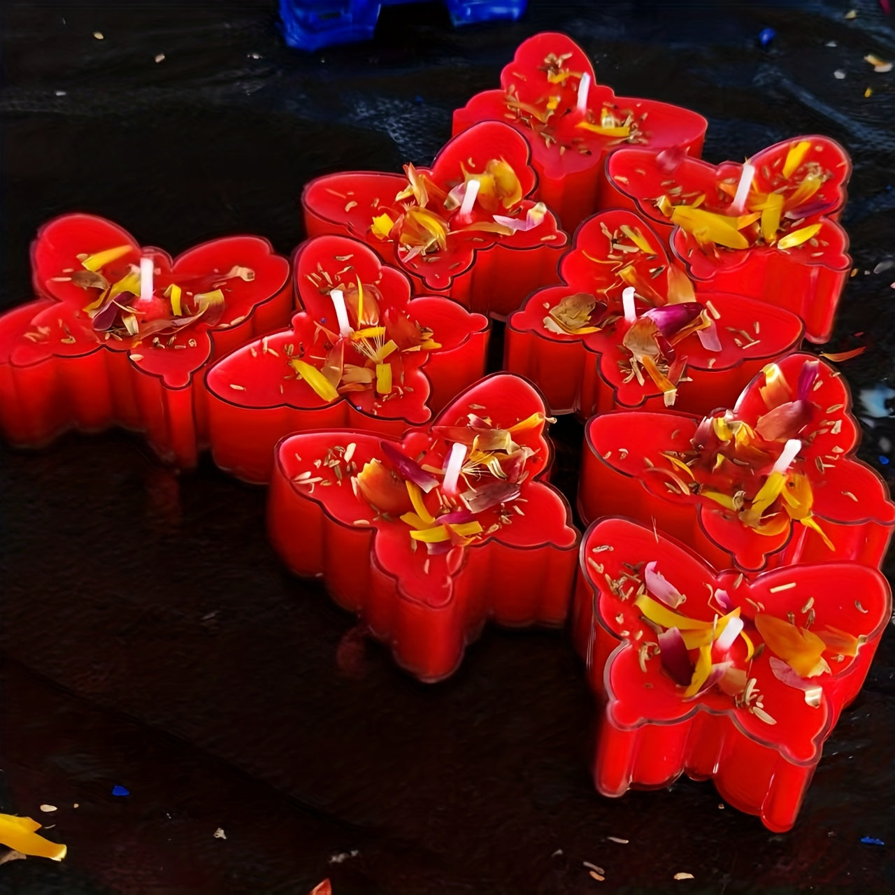 9pcs Soy Wax Butterfly Tea Light Candles in Glass Holders with Dried Flower Decorations - 4-Hour Burn Time, Lavender Scented Soy Wax for Home Decor, Weddings, Birthdays, Thanksgiving, Christmas, Valentine'S Day, Easter - Eleg