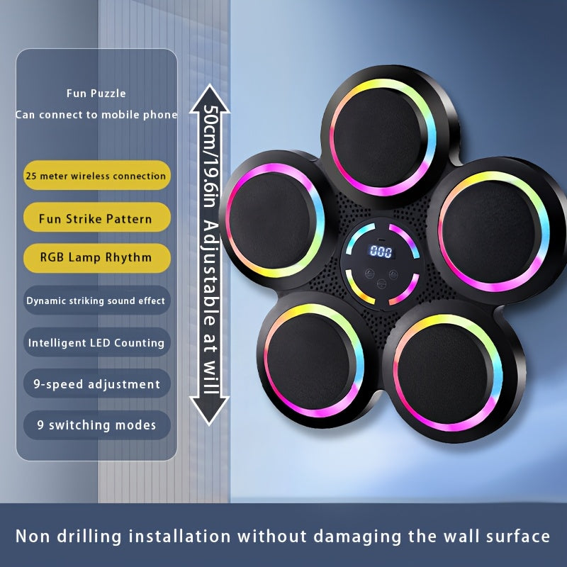 1pc BABONA Wireless Wall Mounted Intelligent Music Boxing Machine With LED Colorful Lights, USB Charging, 3D Sound, Intelligent Boxing Machine With Boxing Gloves, Music Synchronization, LED Counting System, ABS Material, Gift