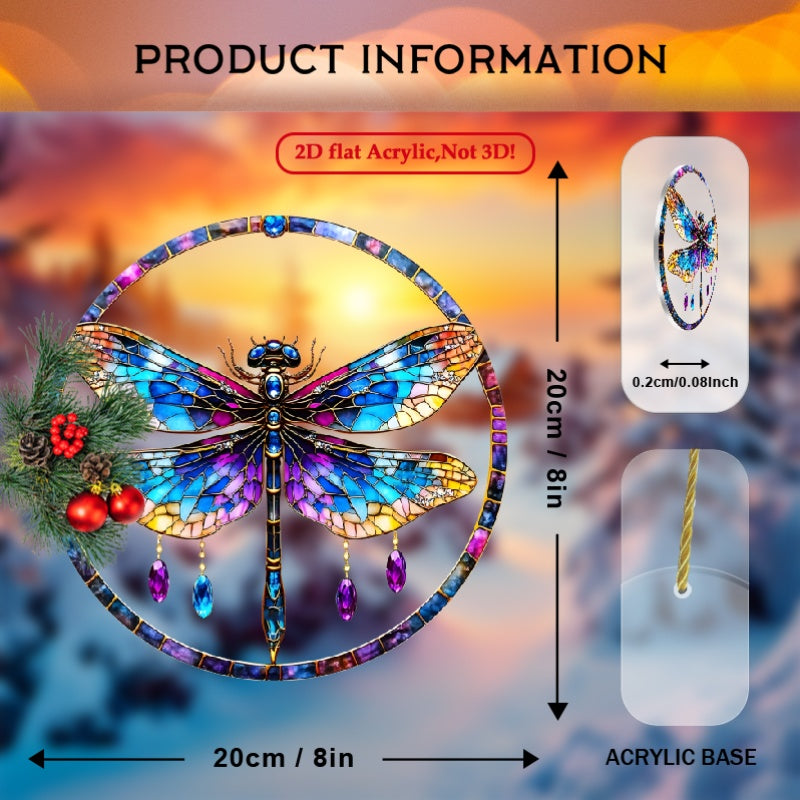 8x8 Inch Plastic Dragonfly Suncatcher Hanging Ornament With Golden Accents