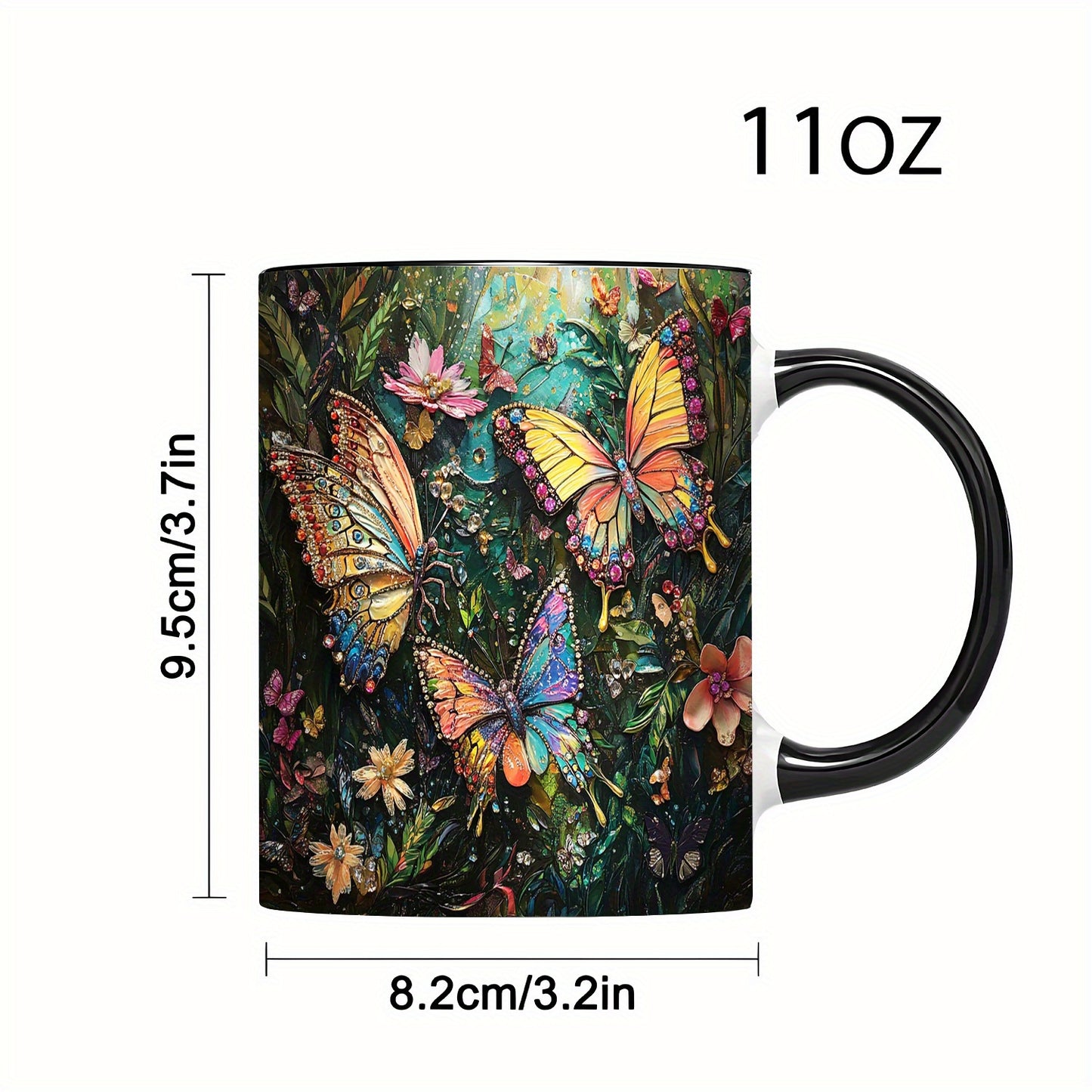Charming Butterfly 11oz Ceramic Mug Floral Design Gift For Coffee Tea