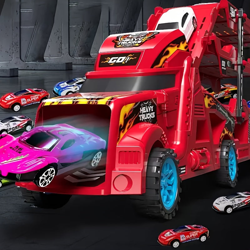 9 Piece Transforming Truck Toy Set With 8 Small Cars