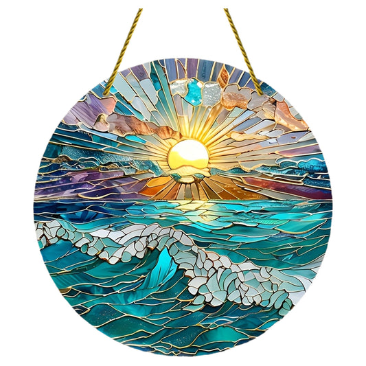 Acrylic 2D Ocean Sunset Beach Wall Hanging Decoration for Home and Outdoor